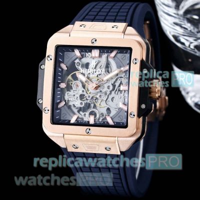 New Replica Hublot Square Bang Unico Auto Rose Gold Skeleton 42mm